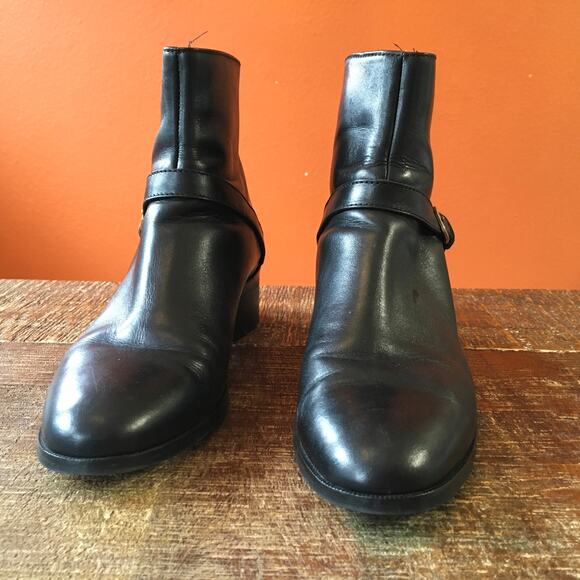 LK Bennett Kaitlyn Black Leather Ankle Boot Womens 38 (7.5-8) Zip Up Low Heel - Picture 3 of 11